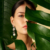 Cyclamen Pearl Earrings. Lab-Grown Simulated Diamond