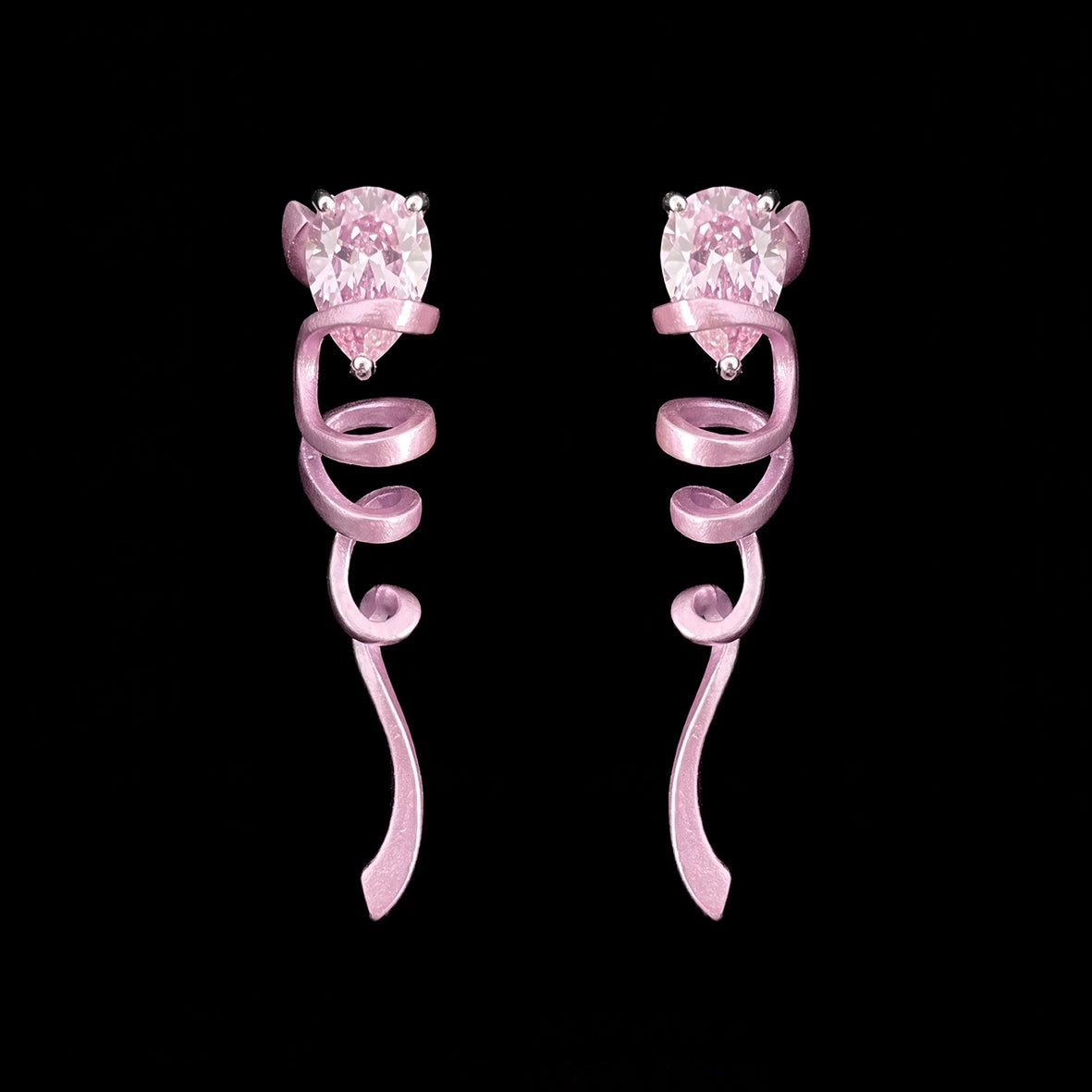 Cinderella Ribbon Twirl Earrings. Lab-Grown Sapphire