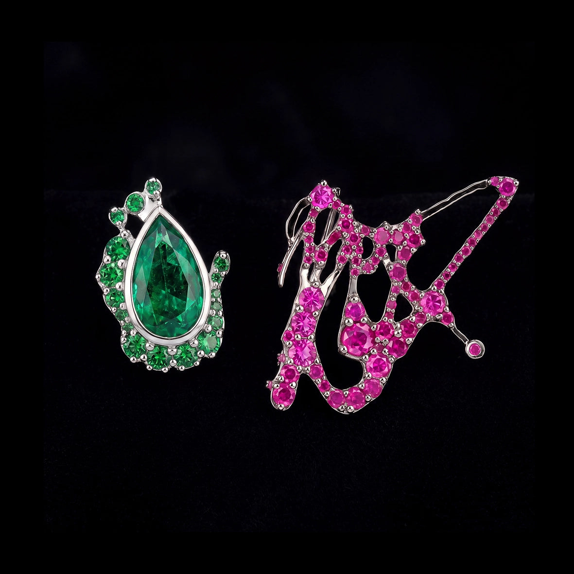 Paint Splash Earrings. Green. Lab-Grown Emerald