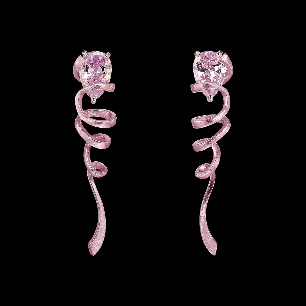 Cinderella Ribbon Twirl Earrings. Lab-Grown Sapphire