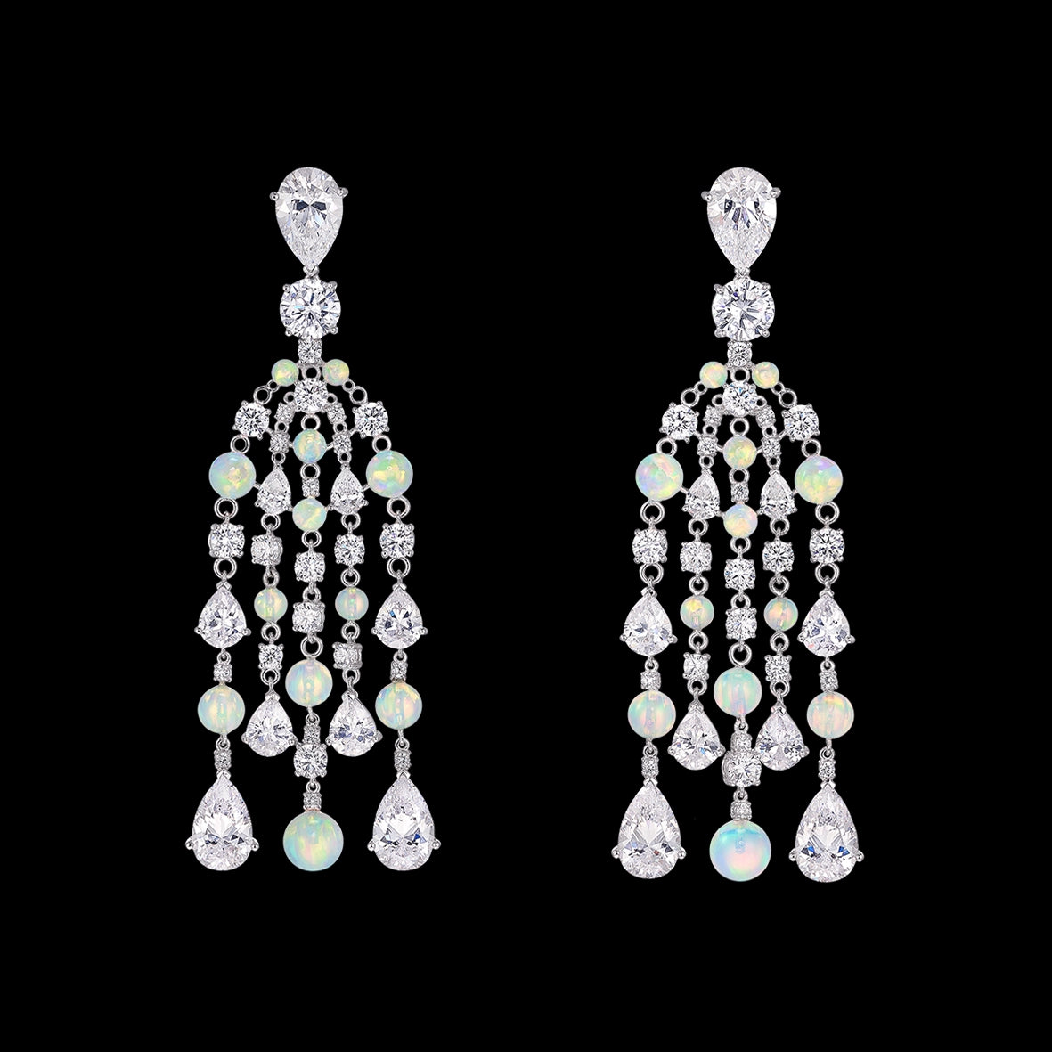 Diamond Opal Raindrop Earrings