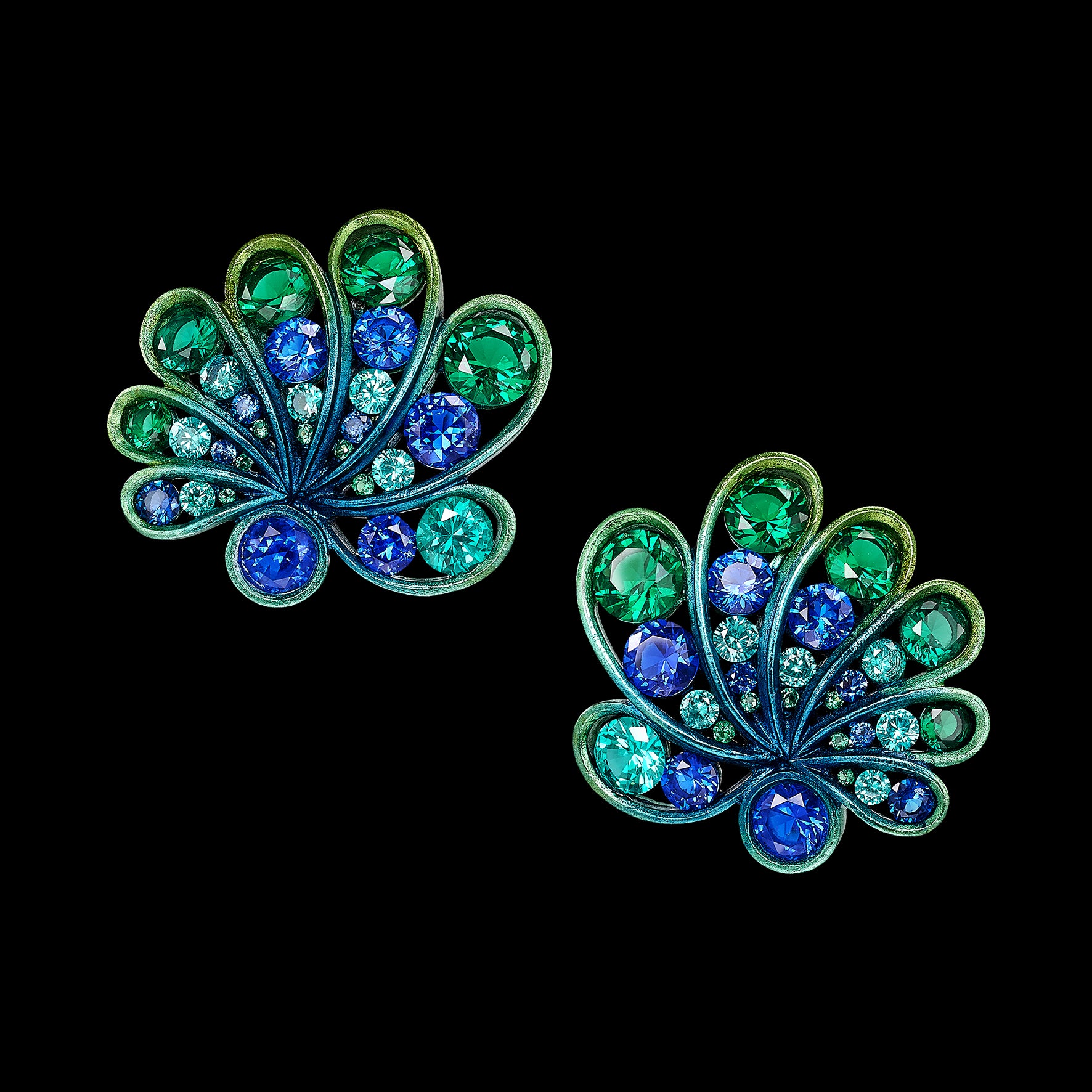 Emerald Sapphire Chanterelle Earrings