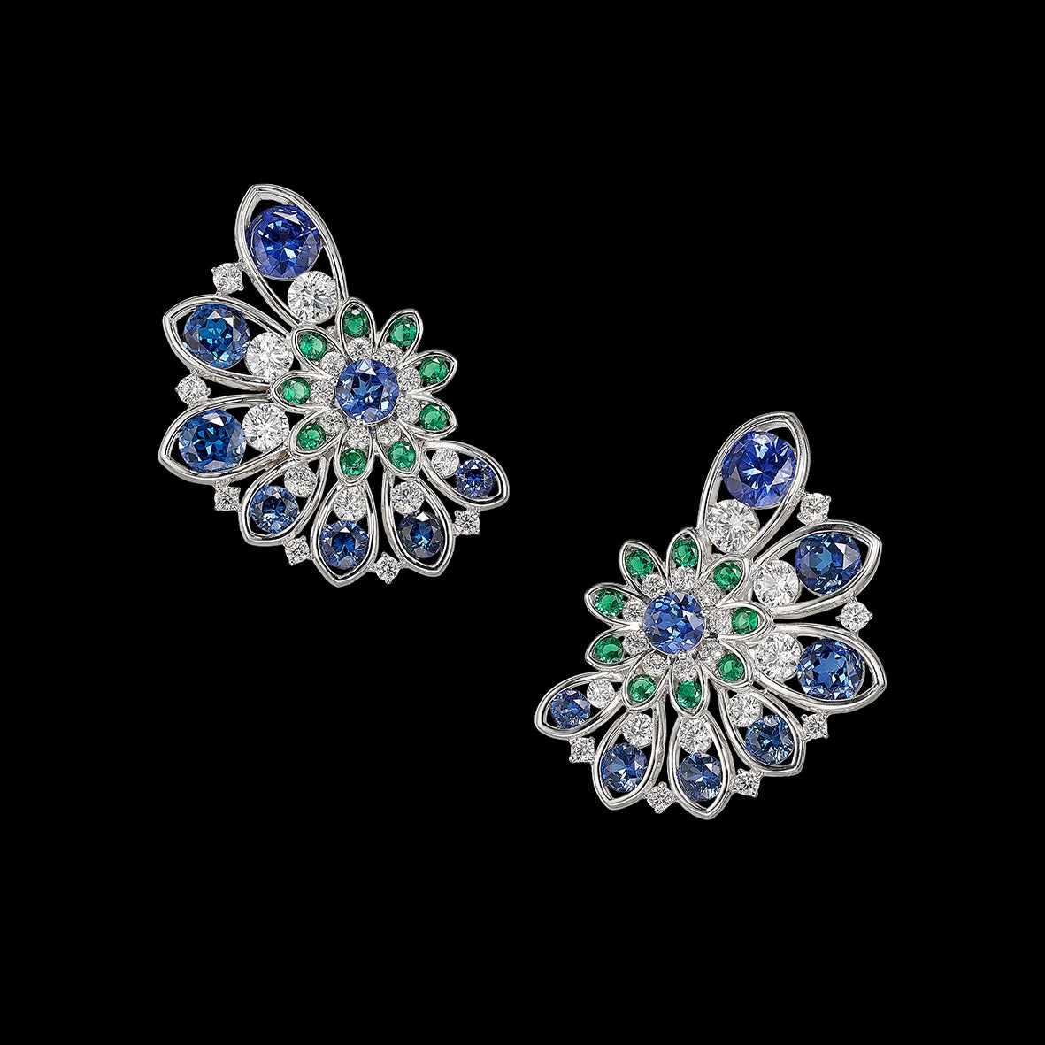 Emerald Sapphire Pinecone Earrings