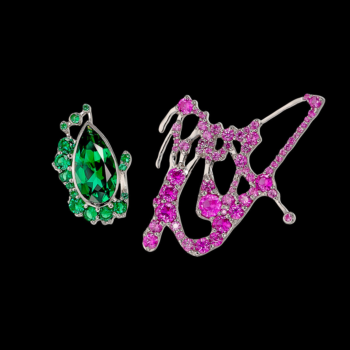 Paint Splash Earrings. Green. Lab-Grown Emerald