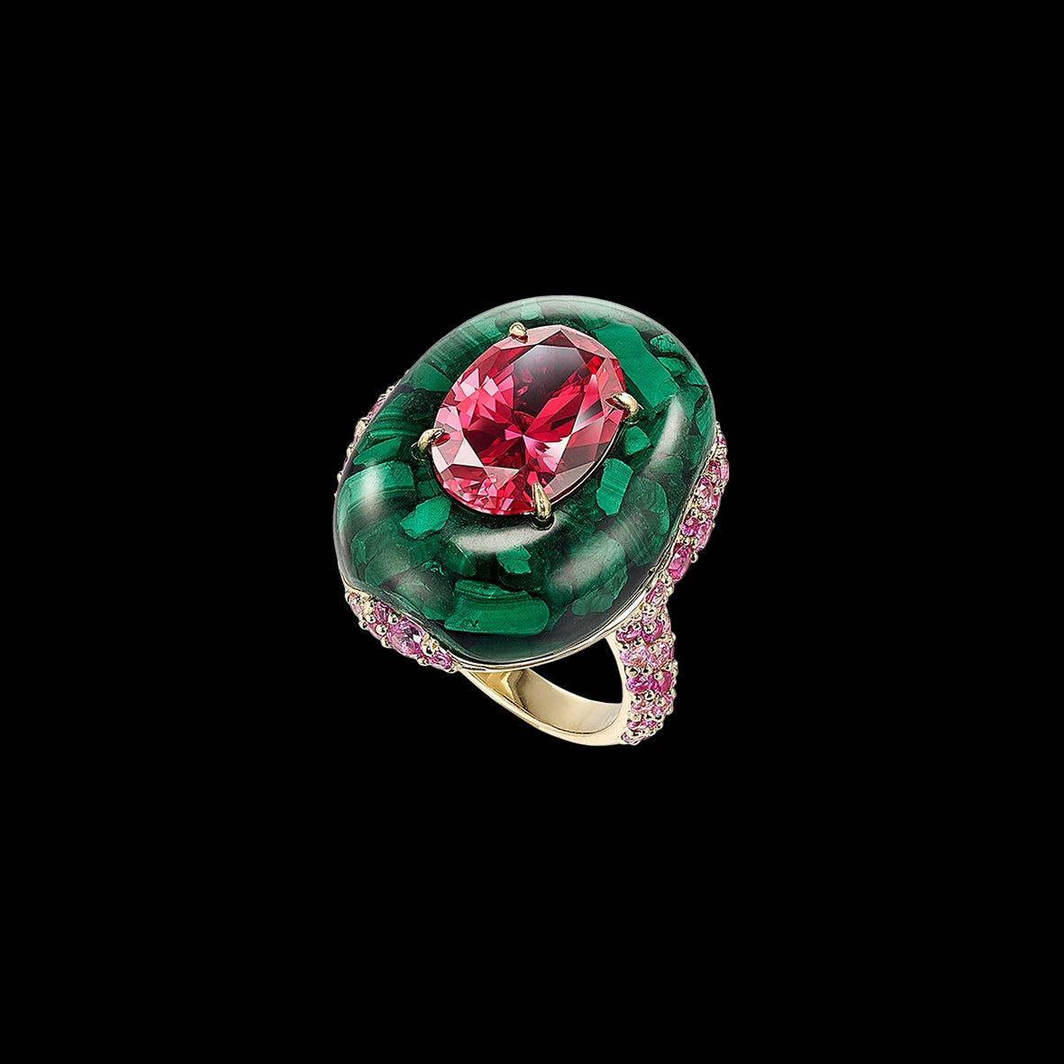 Peacock Malachite Pebble Ring
