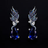 Sapphire Feather Earrings. Lab-Grown Sapphire