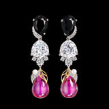 Black Diamond Fuchsia Berry Drop Earrings, Earrings, Anabela Chan Joaillerie - Fine jewelry with laboratory grown and created gemstones hand-crafted in the United Kingdom. Anabela Chan Joaillerie is the first fine jewellery brand in the world to champion laboratory-grown and created gemstones with high jewellery design, artisanal craftsmanship and a focus on ethical and sustainable innovations.