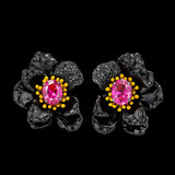 Black Diamond Fuchsia Poppy Earrings, Earrings, Anabela Chan Joaillerie - Fine jewelry with laboratory grown and created gemstones hand-crafted in the United Kingdom. Anabela Chan Joaillerie is the first fine jewellery brand in the world to champion laboratory-grown and created gemstones with high jewellery design, artisanal craftsmanship and a focus on ethical and sustainable innovations.