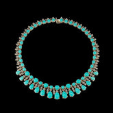 Diamond Turquoise Tutti Frutti Necklace, Necklace, Anabela Chan Joaillerie - Fine jewelry with laboratory grown and created gemstones hand-crafted in the United Kingdom. Anabela Chan Joaillerie is the first fine jewellery brand in the world to champion laboratory-grown and created gemstones with high jewellery design, artisanal craftsmanship and a focus on ethical and sustainable innovations.
