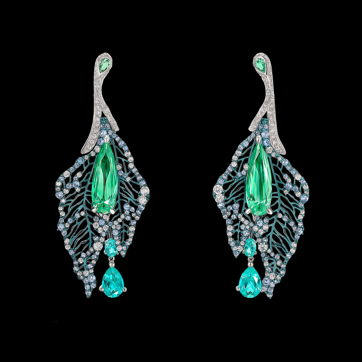 Paraiba Atlantis Earrings, Earring, Anabela Chan Joaillerie - Fine jewelry with laboratory grown and created gemstones hand-crafted in the United Kingdom. Anabela Chan Joaillerie is the first fine jewellery brand in the world to champion laboratory-grown and created gemstones with high jewellery design, artisanal craftsmanship and a focus on ethical and sustainable innovations.