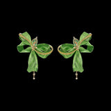 Emerald Mini Bow Earrings, Earring, Anabela Chan Joaillerie - Fine jewelry with laboratory grown and created gemstones hand-crafted in the United Kingdom. Anabela Chan Joaillerie is the first fine jewellery brand in the world to champion laboratory-grown and created gemstones with high jewellery design, artisanal craftsmanship and a focus on ethical and sustainable innovations.