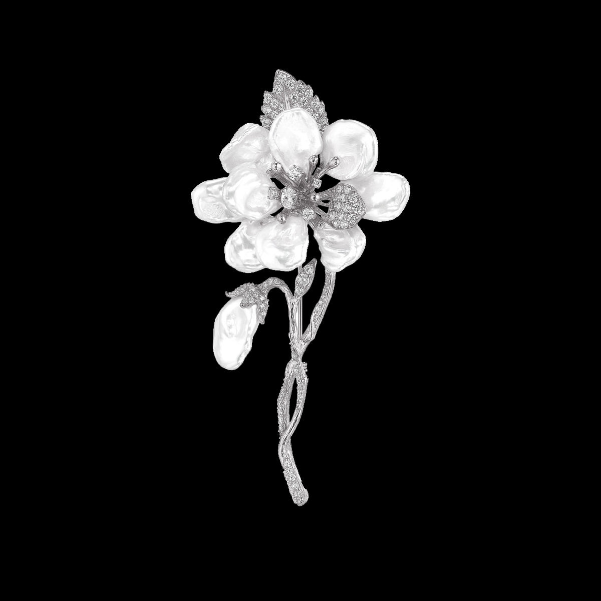 White Cherry Corsage Brooch, Brooch, Anabela Chan Joaillerie - Fine jewelry with laboratory grown and created gemstones hand-crafted in the United Kingdom. Anabela Chan Joaillerie is the first fine jewellery brand in the world to champion laboratory-grown and created gemstones with high jewellery design, artisanal craftsmanship and a focus on ethical and sustainable innovations.