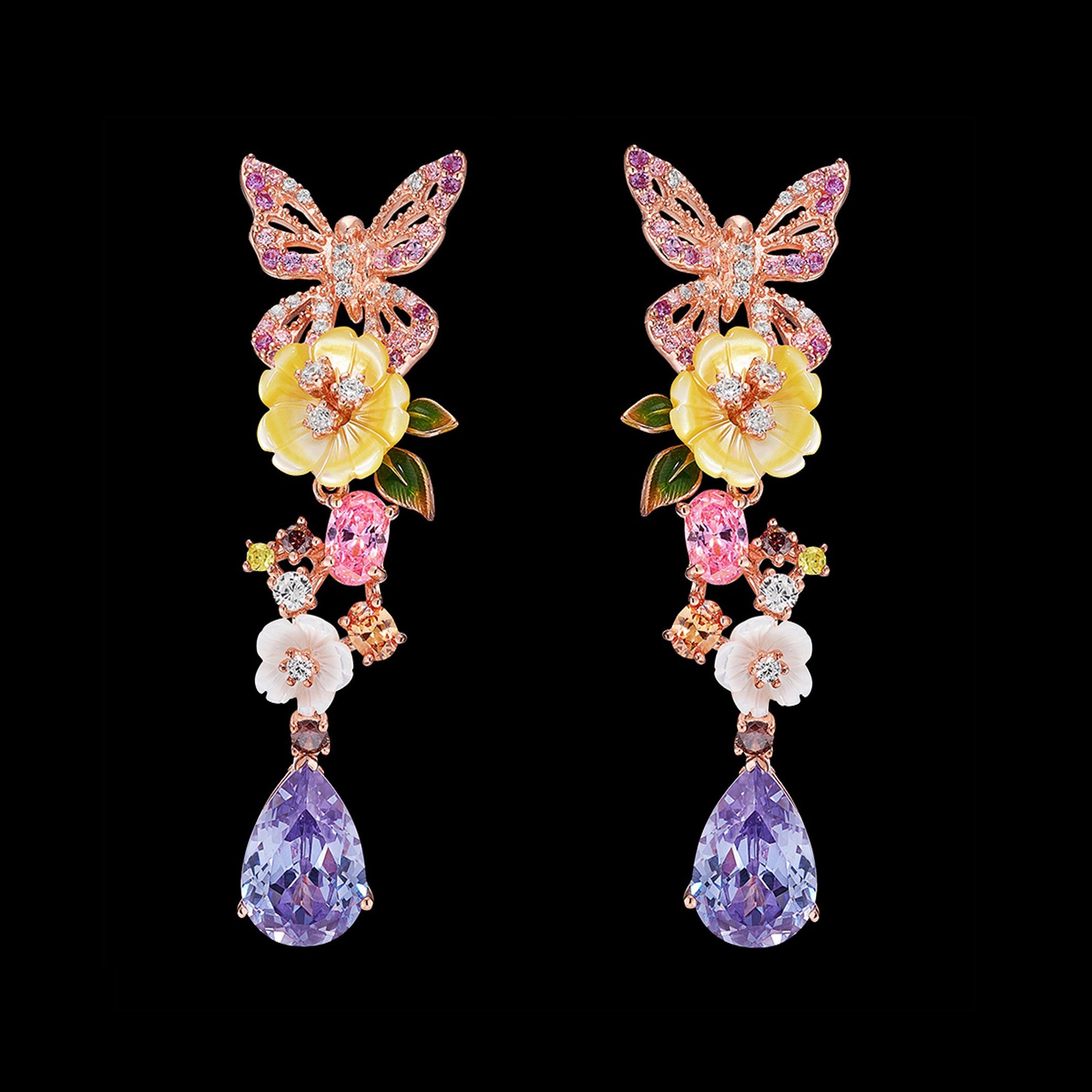 Amethyst Vine Earrings, Earring, Anabela Chan Joaillerie - Fine jewelry with laboratory grown and created gemstones hand-crafted in the United Kingdom. Anabela Chan Joaillerie is the first fine jewellery brand in the world to champion laboratory-grown and created gemstones with high jewellery design, artisanal craftsmanship and a focus on ethical and sustainable innovations.