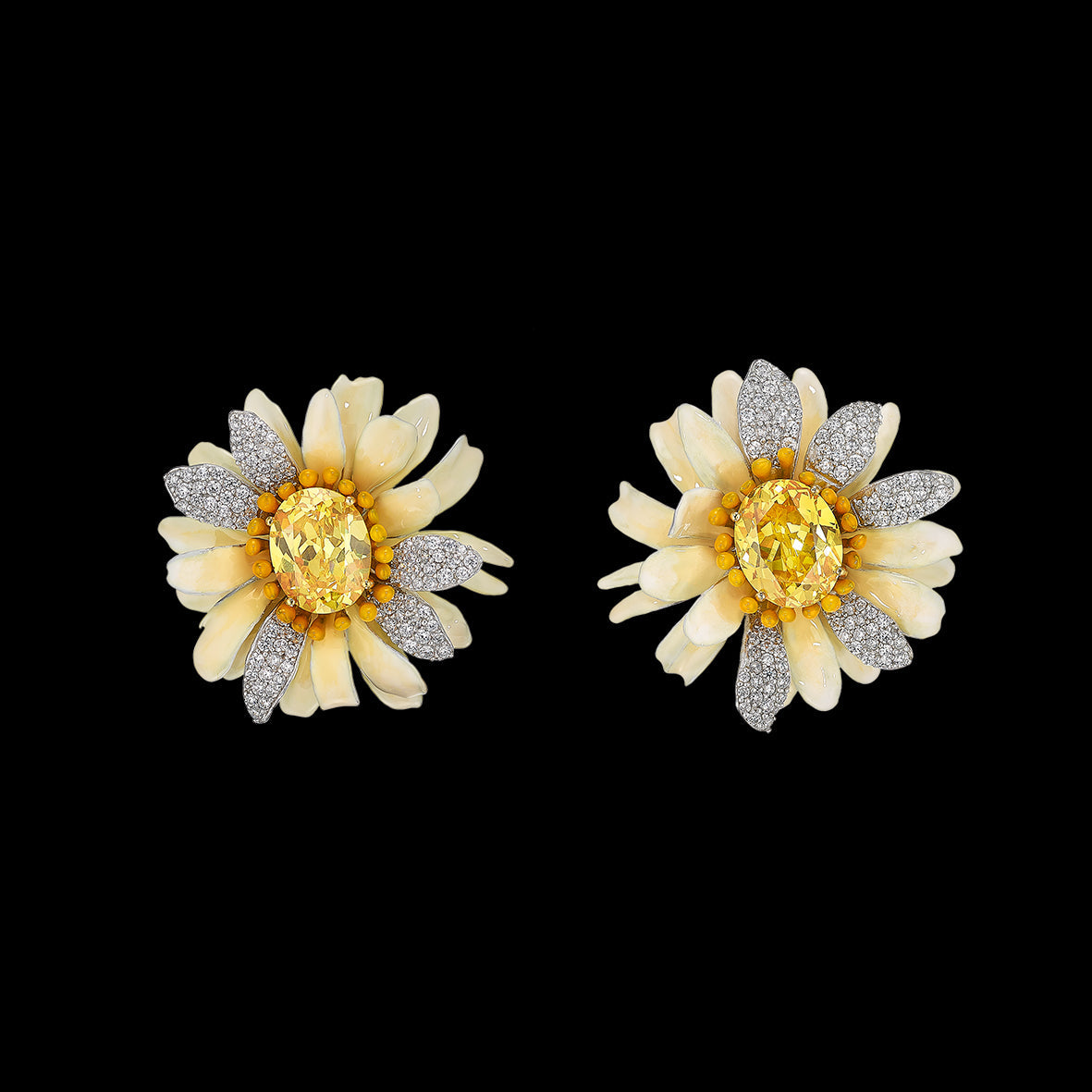 Sunflower Bloom Earrings, Earring, Anabela Chan Joaillerie - Fine jewelry with laboratory grown and created gemstones hand-crafted in the United Kingdom. Anabela Chan Joaillerie is the first fine jewellery brand in the world to champion laboratory-grown and created gemstones with high jewellery design, artisanal craftsmanship and a focus on ethical and sustainable innovations.