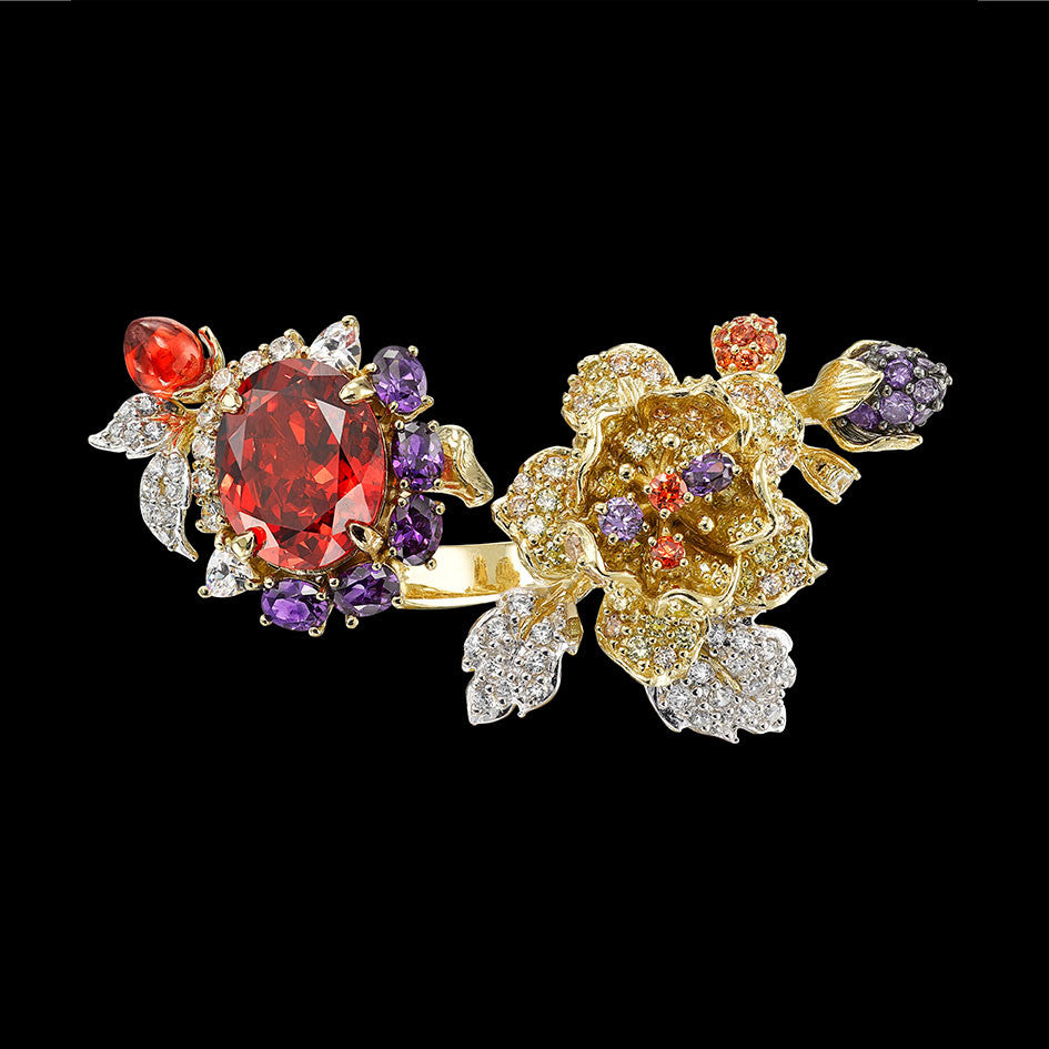 Imperial Delphinium Ring, Ring, Anabela Chan Joaillerie - Fine jewelry with laboratory grown and created gemstones hand-crafted in the United Kingdom. Anabela Chan Joaillerie is the first fine jewellery brand in the world to champion laboratory-grown and created gemstones with high jewellery design, artisanal craftsmanship and a focus on ethical and sustainable innovations.