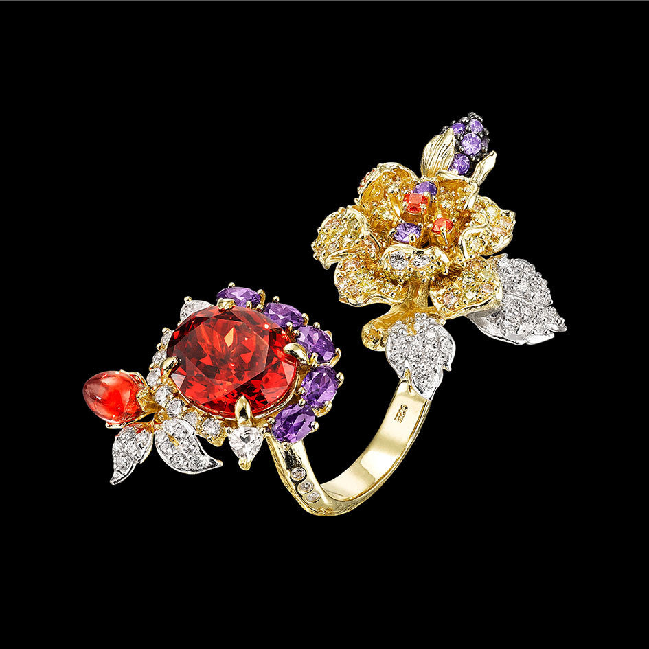 Imperial Delphinium Ring, Ring, Anabela Chan Joaillerie - Fine jewelry with laboratory grown and created gemstones hand-crafted in the United Kingdom. Anabela Chan Joaillerie is the first fine jewellery brand in the world to champion laboratory-grown and created gemstones with high jewellery design, artisanal craftsmanship and a focus on ethical and sustainable innovations.