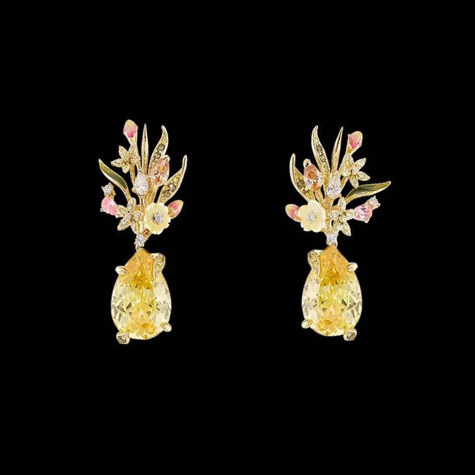 Mini Posie Canary Earrings, Earring, Anabela Chan Joaillerie - Fine jewelry with laboratory grown and created gemstones hand-crafted in the United Kingdom. Anabela Chan Joaillerie is the first fine jewellery brand in the world to champion laboratory-grown and created gemstones with high jewellery design, artisanal craftsmanship and a focus on ethical and sustainable innovations.