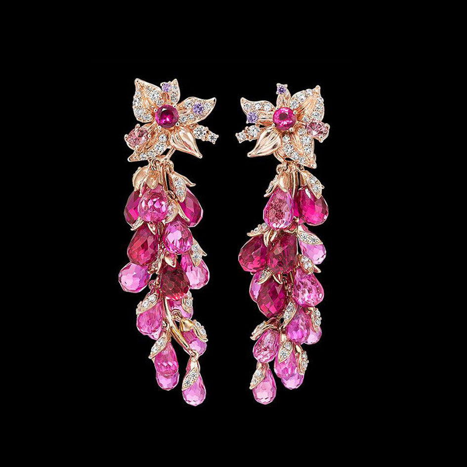 Ruby Coralbell Earrings, Earring, Anabela Chan Joaillerie - Fine jewelry with laboratory grown and created gemstones hand-crafted in the United Kingdom. Anabela Chan Joaillerie is the first fine jewellery brand in the world to champion laboratory-grown and created gemstones with high jewellery design, artisanal craftsmanship and a focus on ethical and sustainable innovations.