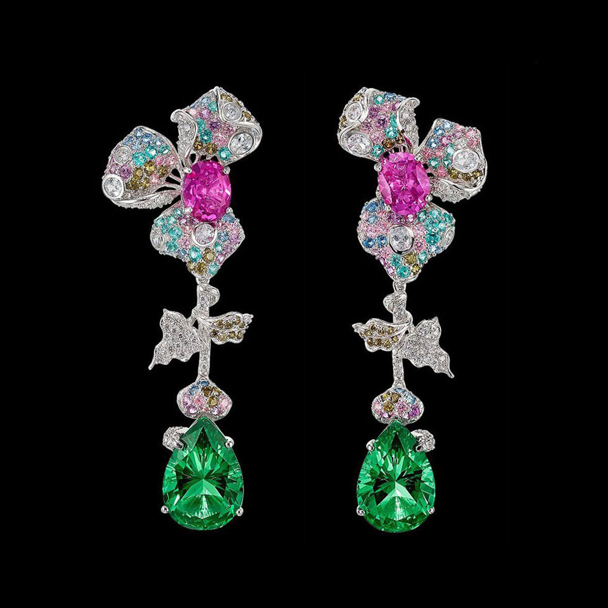 Garden Orchid Earrings, Earrings, Anabela Chan Joaillerie - Fine jewelry with laboratory grown and created gemstones hand-crafted in the United Kingdom. Anabela Chan Joaillerie is the first fine jewellery brand in the world to champion laboratory-grown and created gemstones with high jewellery design, artisanal craftsmanship and a focus on ethical and sustainable innovations.