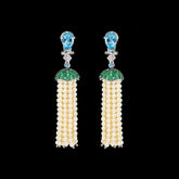 Aqua Pearl Tassel Earrings, Earring, Anabela Chan Joaillerie - Fine jewelry with laboratory grown and created gemstones hand-crafted in the United Kingdom. Anabela Chan Joaillerie is the first fine jewellery brand in the world to champion laboratory-grown and created gemstones with high jewellery design, artisanal craftsmanship and a focus on ethical and sustainable innovations.