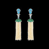 Aqua Pearl Tassel Earrings, Earring, Anabela Chan Joaillerie - Fine jewelry with laboratory grown and created gemstones hand-crafted in the United Kingdom. Anabela Chan Joaillerie is the first fine jewellery brand in the world to champion laboratory-grown and created gemstones with high jewellery design, artisanal craftsmanship and a focus on ethical and sustainable innovations.
