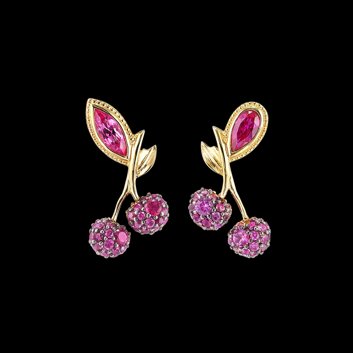 Cherry Stud Earrings, Earring, Anabela Chan Joaillerie - Fine jewelry with laboratory grown and created gemstones hand-crafted in the United Kingdom. Anabela Chan Joaillerie is the first fine jewellery brand in the world to champion laboratory-grown and created gemstones with high jewellery design, artisanal craftsmanship and a focus on ethical and sustainable innovations.