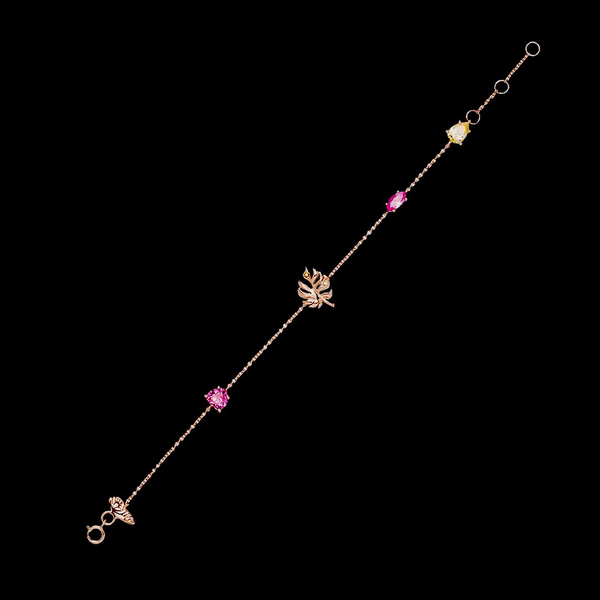 Fuchsia Palm Bracelet, Bracelet, Anabela Chan Joaillerie - Fine jewelry with laboratory grown and created gemstones hand-crafted in the United Kingdom. Anabela Chan Joaillerie is the first fine jewellery brand in the world to champion laboratory-grown and created gemstones with high jewellery design, artisanal craftsmanship and a focus on ethical and sustainable innovations.