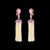 Rose Sapphire Pearl Tassel Earrings, Earring, Anabela Chan Joaillerie - Fine jewelry with laboratory grown and created gemstones hand-crafted in the United Kingdom. Anabela Chan Joaillerie is the first fine jewellery brand in the world to champion laboratory-grown and created gemstones with high jewellery design, artisanal craftsmanship and a focus on ethical and sustainable innovations.