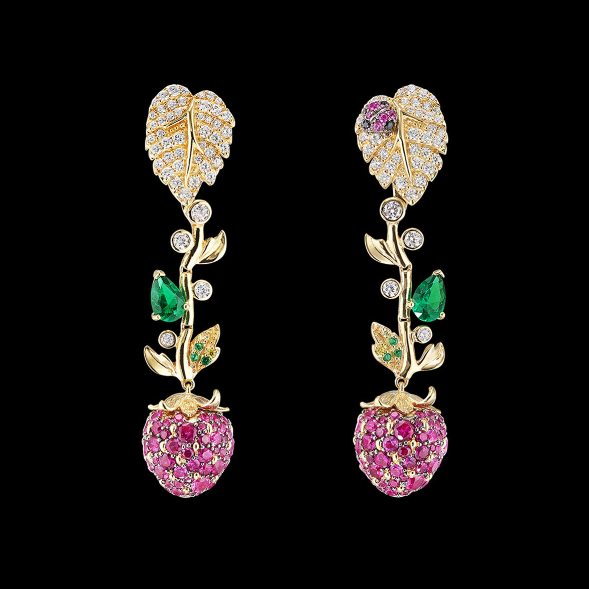 Strawberry Vine Earrings, Earring, Anabela Chan Joaillerie - Fine jewelry with laboratory grown and created gemstones hand-crafted in the United Kingdom. Anabela Chan Joaillerie is the first fine jewellery brand in the world to champion laboratory-grown and created gemstones with high jewellery design, artisanal craftsmanship and a focus on ethical and sustainable innovations.