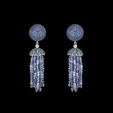 Blue Bauble Tassel Earrings, Earring, Anabela Chan Joaillerie - Fine jewelry with laboratory grown and created gemstones hand-crafted in the United Kingdom. Anabela Chan Joaillerie is the first fine jewellery brand in the world to champion laboratory-grown and created gemstones with high jewellery design, artisanal craftsmanship and a focus on ethical and sustainable innovations.