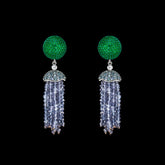 Emerald Bauble Tassel Earrings, Earring, Anabela Chan Joaillerie - Fine jewelry with laboratory grown and created gemstones hand-crafted in the United Kingdom. Anabela Chan Joaillerie is the first fine jewellery brand in the world to champion laboratory-grown and created gemstones with high jewellery design, artisanal craftsmanship and a focus on ethical and sustainable innovations.