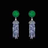 Emerald Bauble Tassel Earrings