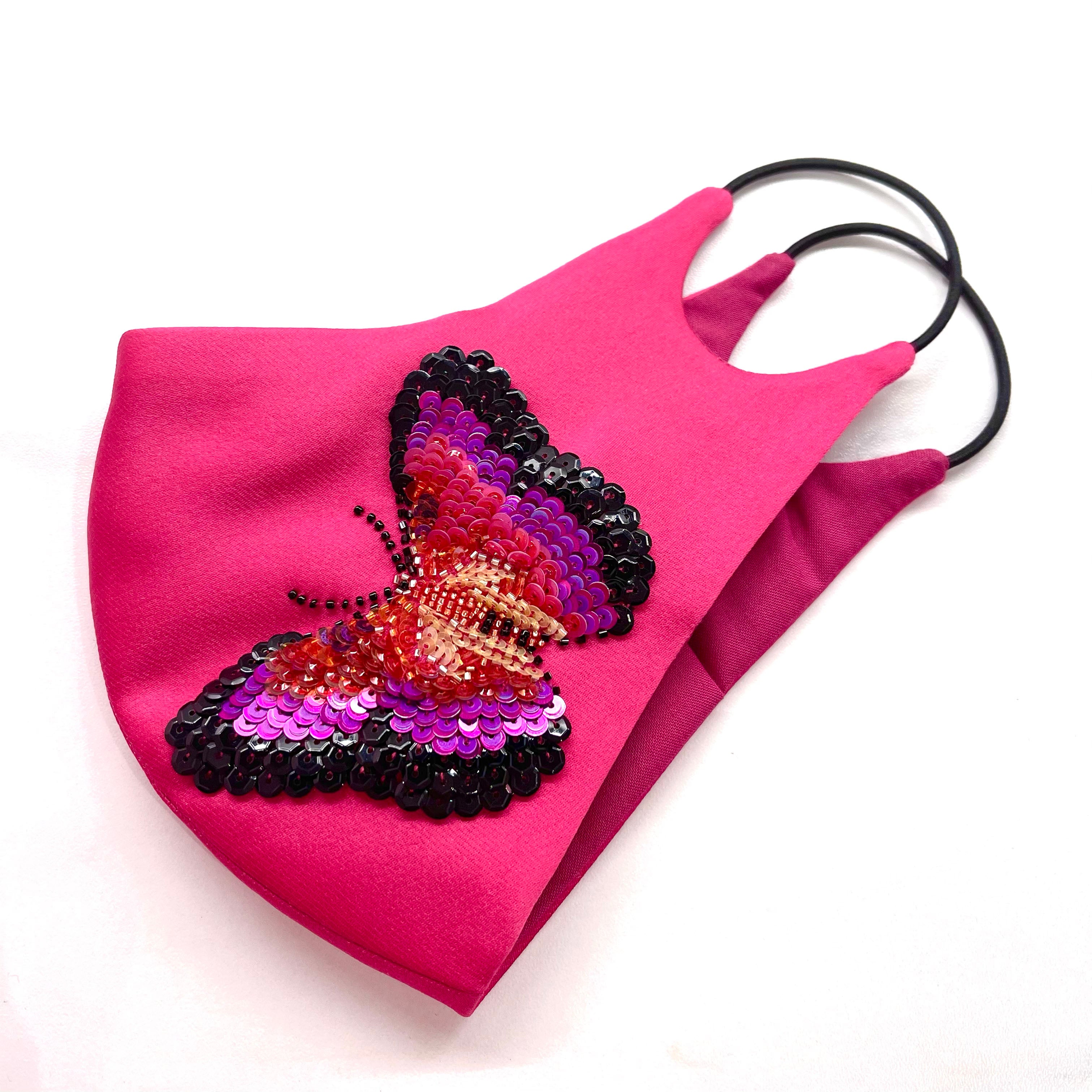 Fuchsia Papillon Mask, Mask, Anabela Chan Joaillerie - Fine jewelry with laboratory grown and created gemstones hand-crafted in the United Kingdom. Anabela Chan Joaillerie is the first fine jewellery brand in the world to champion laboratory-grown and created gemstones with high jewellery design, artisanal craftsmanship and a focus on ethical and sustainable innovations.