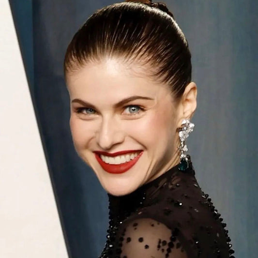 Alexandra Daddario wears Orchid Diamond Emerald Earrings