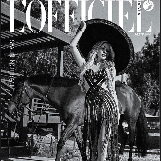 Canary Chandelier Earrings on the cover of L'Officiel Baltic