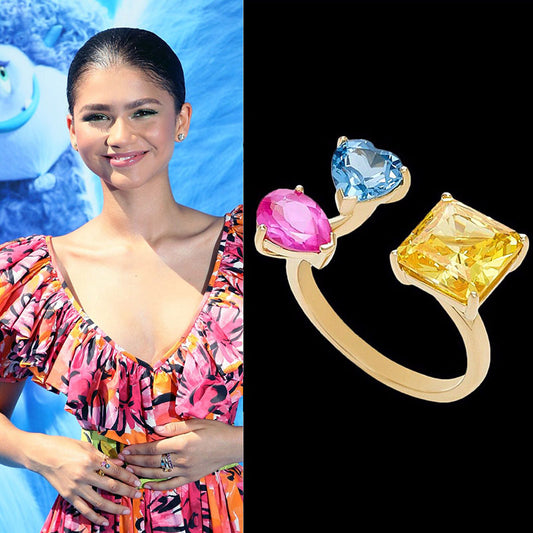 Zendaya wears Emerald Cushion Wing Studs and playful Orion Canary Ring