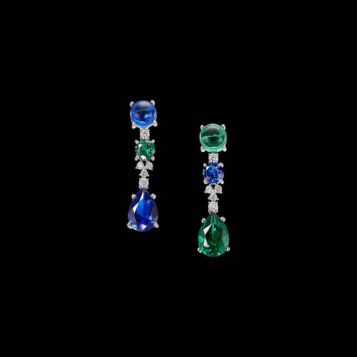 Emerald Sapphire Tutti Frutti Earrings