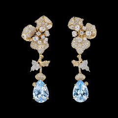 Aqua Orchid Earrings, Earrings, Anabela Chan Joaillerie - Fine jewelry with laboratory grown and created gemstones hand-crafted in the United Kingdom. Anabela Chan Joaillerie is the first fine jewellery brand in the world to champion laboratory-grown and created gemstones with high jewellery design, artisanal craftsmanship and a focus on ethical and sustainable innovations.