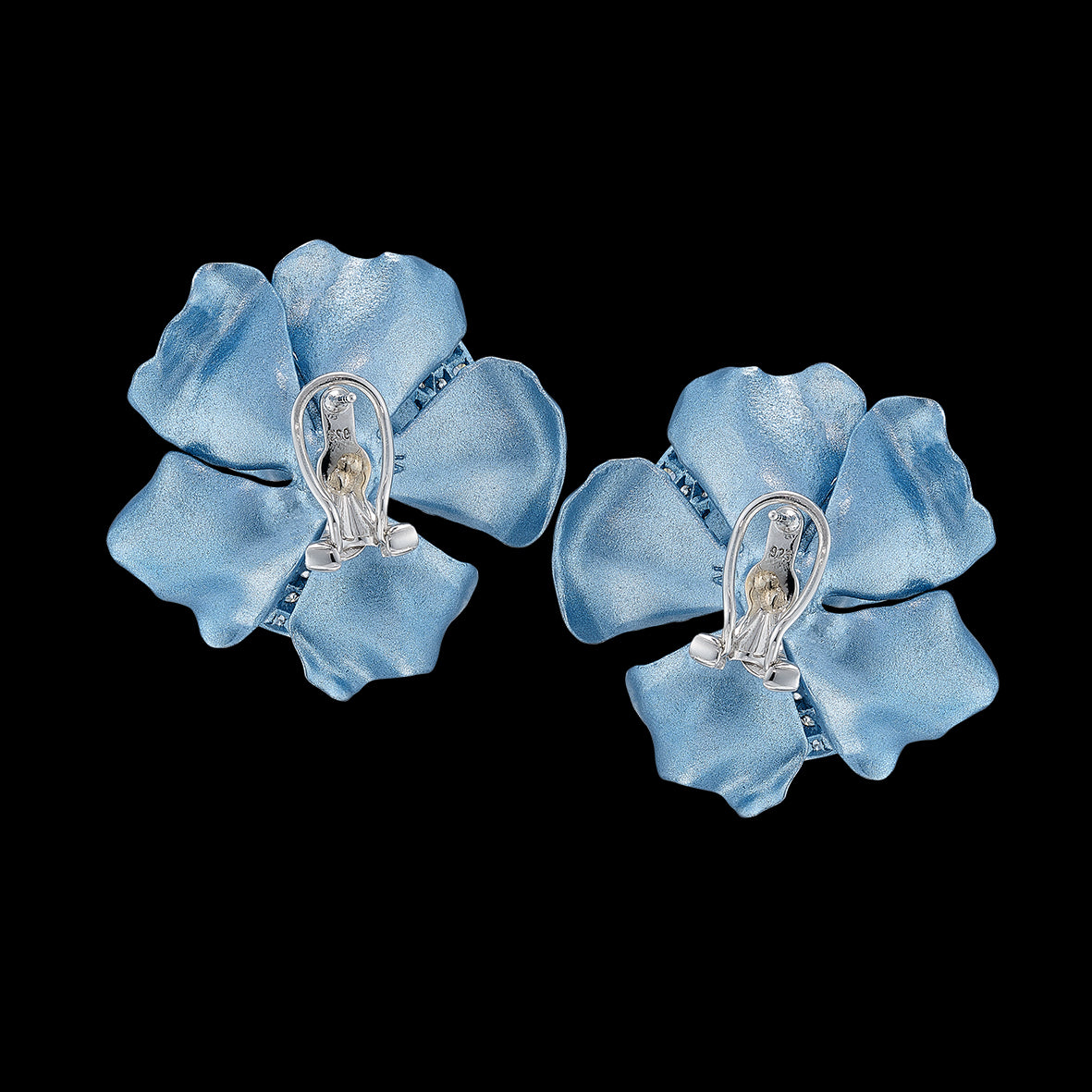 Baby Blue Camelia Earrings , Earrings, Anabela Chan Joaillerie - Fine jewelry with laboratory grown and created gemstones hand-crafted in the United Kingdom. Anabela Chan Joaillerie is the first fine jewellery brand in the world to champion laboratory-grown and created gemstones with high jewellery design, artisanal craftsmanship and a focus on ethical and sustainable innovations.