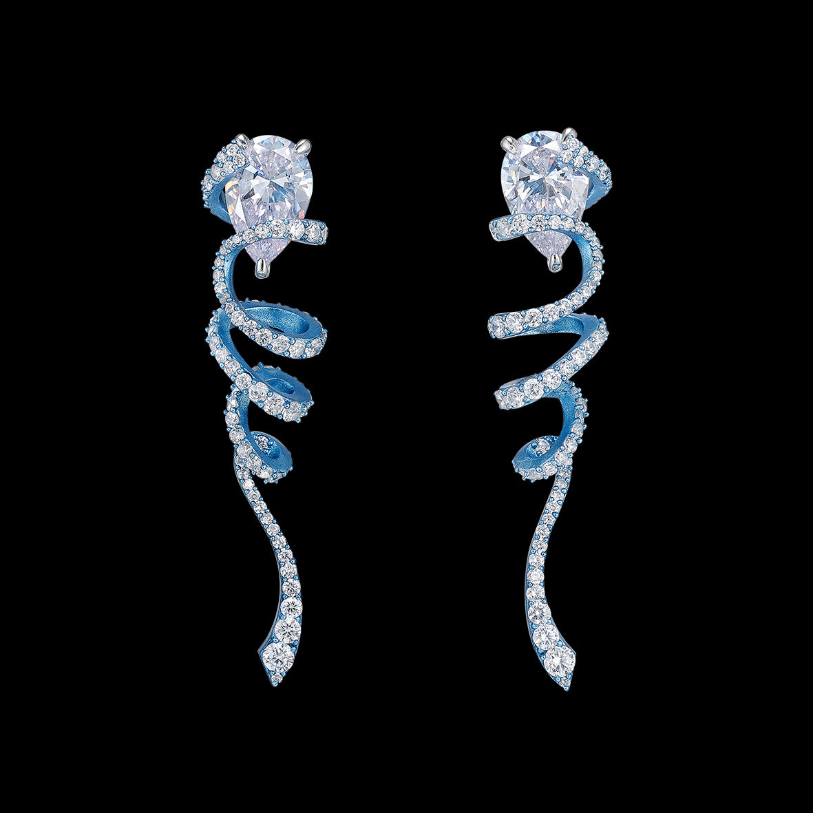 Baby Blue Ribbon Twirl Earrings, Earrings, Anabela Chan Joaillerie - Fine jewelry with laboratory grown and created gemstones hand-crafted in the United Kingdom. Anabela Chan Joaillerie is the first fine jewellery brand in the world to champion laboratory-grown and created gemstones with high jewellery design, artisanal craftsmanship and a focus on ethical and sustainable innovations.