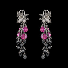 Black Diamond Fuchsia Coralbell Earrings, Earrings, Anabela Chan Joaillerie - Fine jewelry with laboratory grown and created gemstones hand-crafted in the United Kingdom. Anabela Chan Joaillerie is the first fine jewellery brand in the world to champion laboratory-grown and created gemstones with high jewellery design, artisanal craftsmanship and a focus on ethical and sustainable innovations.