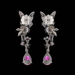 Black Diamond Fuchsia Vine Earrings, Earrings, Anabela Chan Joaillerie - Fine jewelry with laboratory grown and created gemstones hand-crafted in the United Kingdom. Anabela Chan Joaillerie is the first fine jewellery brand in the world to champion laboratory-grown and created gemstones with high jewellery design, artisanal craftsmanship and a focus on ethical and sustainable innovations.