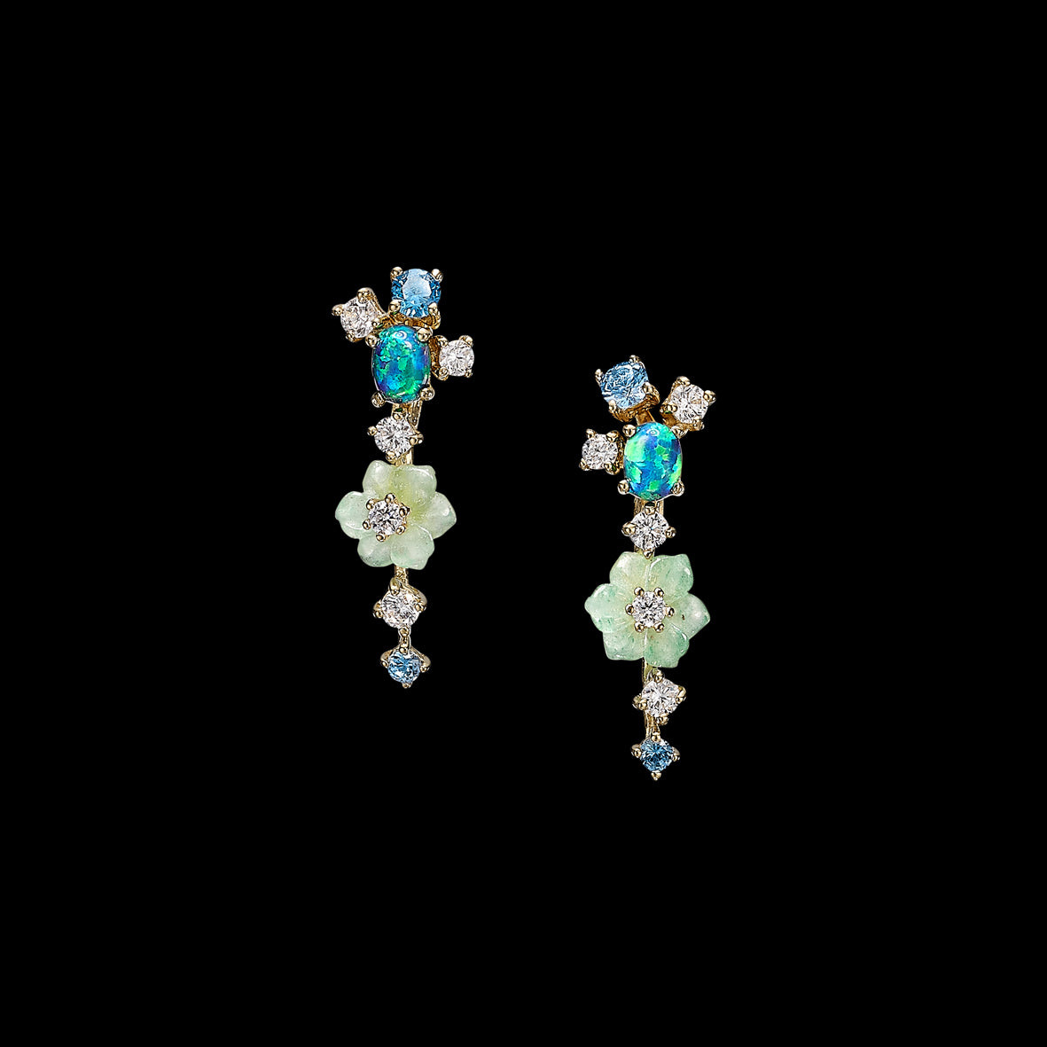 Blue Opal Floral Ear Climbers