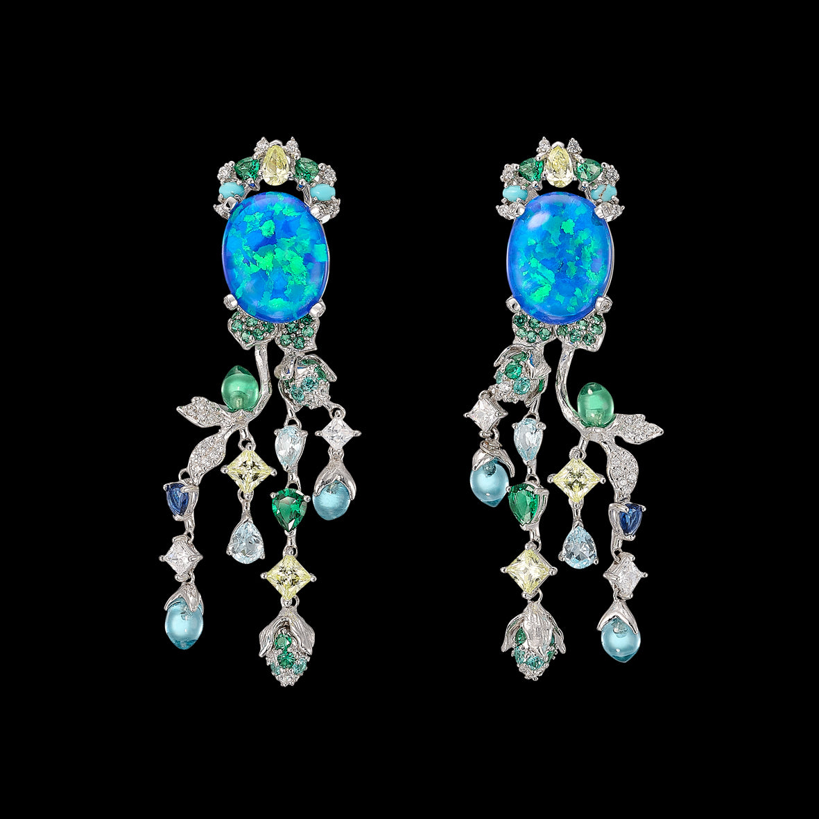 Blue Opal Passiflora Earrings