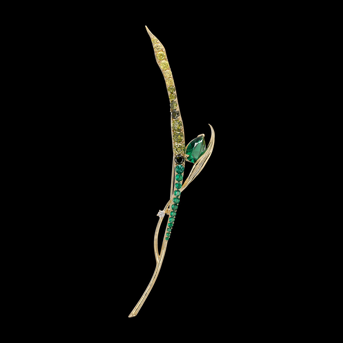 Emerald Blades of Grass Brooch