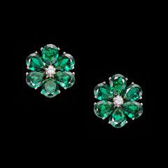 Emerald Marguerite Daisy Earrings. Lab-Grown Emerald