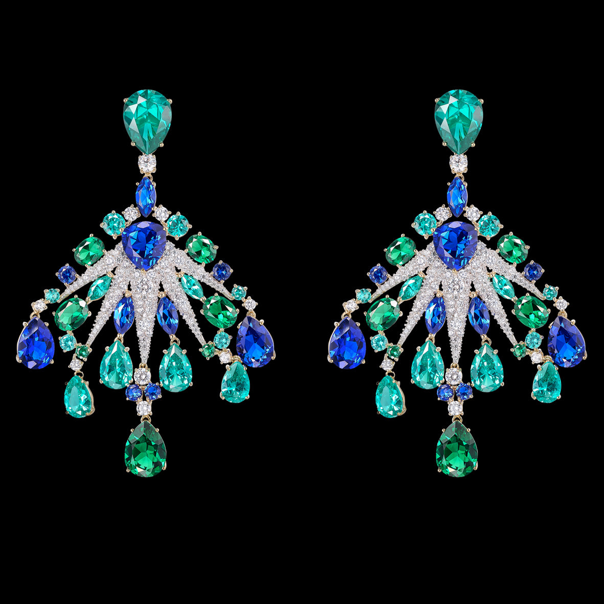 Emerald Sapphire Starburst Earrings