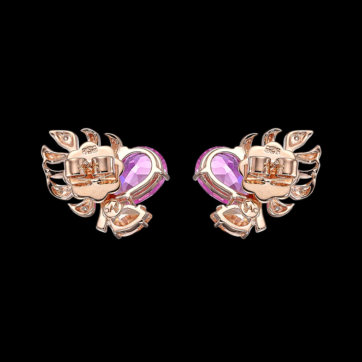 Fuchsia Palm Ear Studs, Earrings, Anabela Chan Joaillerie - Fine jewelry with laboratory grown and created gemstones hand-crafted in the United Kingdom. Anabela Chan Joaillerie is the first fine jewellery brand in the world to champion laboratory-grown and created gemstones with high jewellery design, artisanal craftsmanship and a focus on ethical and sustainable innovations.