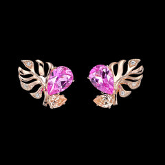 Fuchsia Palm Ear Studs, Earrings, Anabela Chan Joaillerie - Fine jewelry with laboratory grown and created gemstones hand-crafted in the United Kingdom. Anabela Chan Joaillerie is the first fine jewellery brand in the world to champion laboratory-grown and created gemstones with high jewellery design, artisanal craftsmanship and a focus on ethical and sustainable innovations.