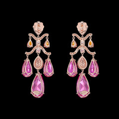 Fuchsia Sapphire Chandelier Earrings, Earrings, Anabela Chan Joaillerie - Fine jewelry with laboratory grown and created gemstones hand-crafted in the United Kingdom. Anabela Chan Joaillerie is the first fine jewellery brand in the world to champion laboratory-grown and created gemstones with high jewellery design, artisanal craftsmanship and a focus on ethical and sustainable innovations.